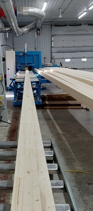Prepared timber component after planing as part of a mass timber prefabrication workflow