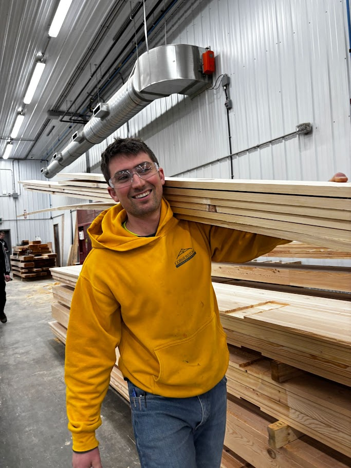 Cornerstone Timberframes timber worker supporting mass timber prefabrication and shop coordination